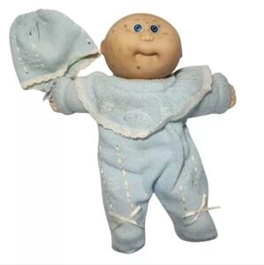 Vtg 1980's Cabbage Patch Kids Freckle Freckled Face Baby Doll Blue Sweater